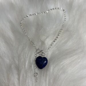 925 Sterling Silver Chain Bracelet with Genuine Lapis Lazuli Heart Charm
